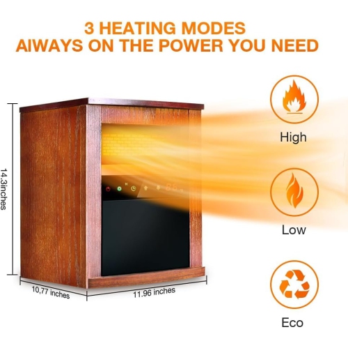 AirChoice 1500W Electric Infrared Walnut Wood Cabinet Space Heater with Remote, 3 Modes, Adjustable Thermostat, 12H Timer, Child Lock,