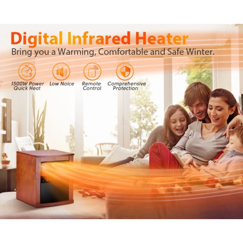 AirChoice 1500W Electric Infrared Walnut Wood Cabinet Space Heater with Remote, 3 Modes, Adjustable Thermostat, 12H Timer, Child Lock,