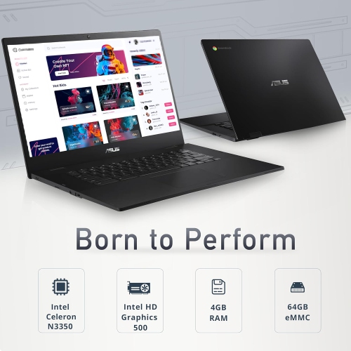 Refurbished - ASUS Chromebook CX1500 15.6" Full HD Laptop, Intel Celeron N3350, 64GB eMMC Flash Memory, 4GB RAM, Intel HD Graphics, WiFi 5, Chrome