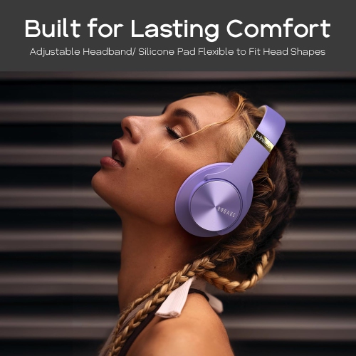 Wireless Headphones, Bluetooth Headphones with 3 EQ Modes, Hi-Fi Stereo Over Ear Headphones with Microphone for iPhone/PC,Purple