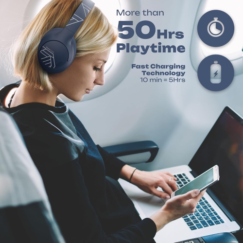 Bluetooth Headphones Over Ear, 50H Playtime Wireless Headphones with Microphone, HiFi Stereo Deep Bass Foldable Lightweight Headset for