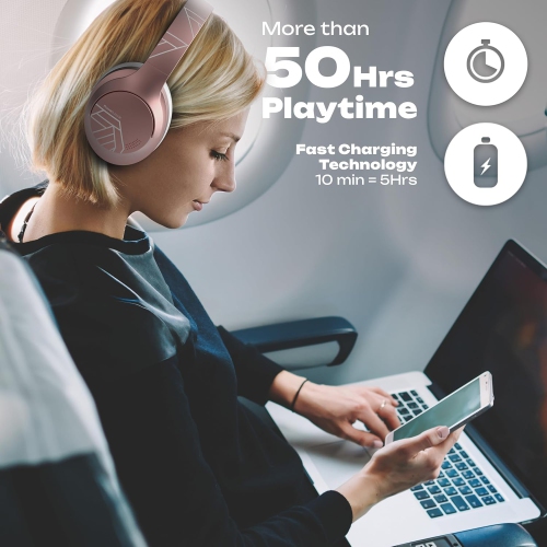 Bluetooth Headphones Over Ear, 50H Playtime Wireless Headphones with Microphone, HiFi Stereo Deep Bass Foldable Lightweight Headset for