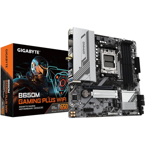 GIGABYTE – 650&nbsp;M Gaming Plus Wi-Fi AM5 LGA 1718 AMD 650&nbsp;M-ATX, DDR5, PCIe 4,0&nbsp;M.2, PCIe 4,0, USB 3,2 type C 1e génération, Wi-Fi 6E,