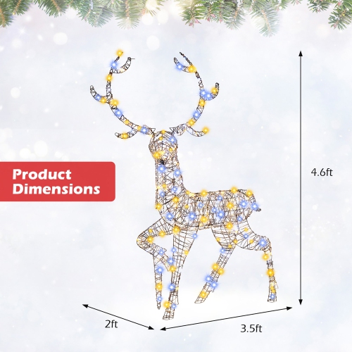Gymax Christmas 3D Lighted Reindeer Pre-Lit Rattan Buck w/ Large Antlers & 170 LED Lights