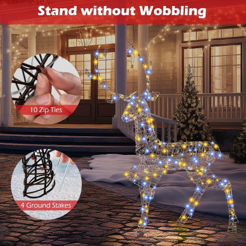 Gymax Christmas 3D Lighted Reindeer Pre-Lit Rattan Buck w/ Large Antlers & 170 LED Lights