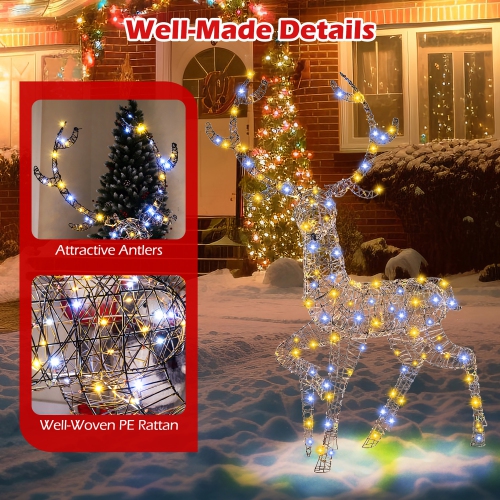 Gymax Christmas 3D Lighted Reindeer Pre-Lit Rattan Buck w/ Large Antlers & 170 LED Lights
