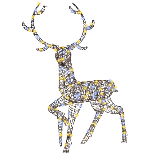 Gymax Christmas 3D Lighted Reindeer Pre-Lit Rattan Buck w/ Large Antlers & 170 LED Lights