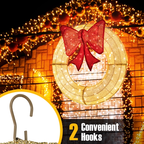 Gymax 48 Inch Lighted Christmas Mesh Wreath Pre-Lit Festive Wreath w/ 200 LED Bulbs