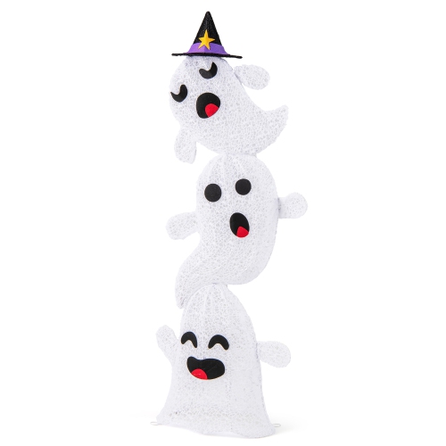 Gymax 4 Ft Halloween Decorations Outdoor Stacked Ghosts w/ Built-in LED lights