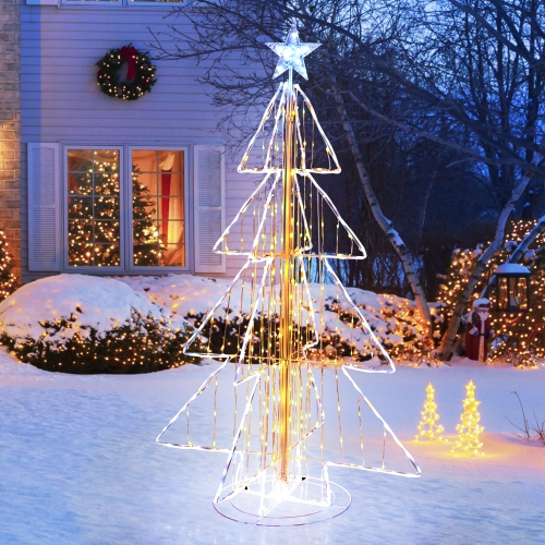 Gymax 5 FT LED Lighted Cone Tree Indoor & Outdoor Xmas Decoration w/ Star Topper & Round Base