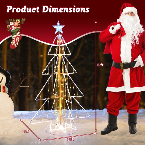 Gymax 5 FT LED Lighted Cone Tree Indoor & Outdoor Xmas Decoration w/ Star Topper & Round Base