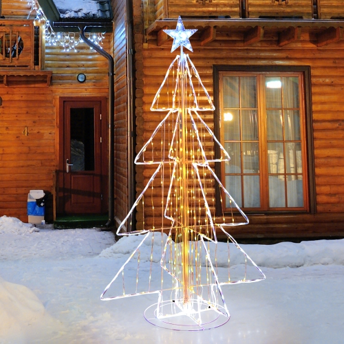Gymax 5 FT LED Lighted Cone Tree Indoor & Outdoor Xmas Decoration w/ Star Topper & Round Base