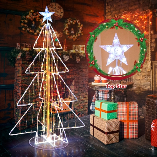Gymax 5 FT LED Lighted Cone Tree Indoor & Outdoor Xmas Decoration w/ Star Topper & Round Base
