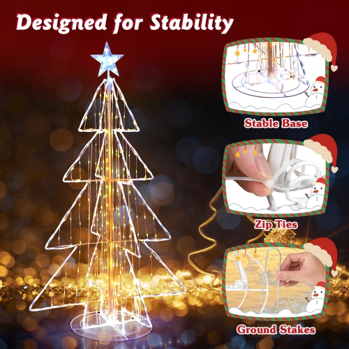 Gymax 5 FT LED Lighted Cone Tree Indoor & Outdoor Xmas Decoration w/ Star Topper & Round Base