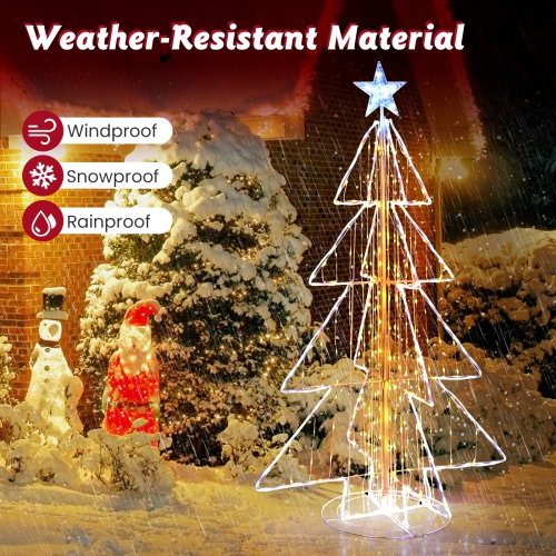 Gymax 5 FT LED Lighted Cone Tree Indoor & Outdoor Xmas Decoration w/ Star Topper & Round Base