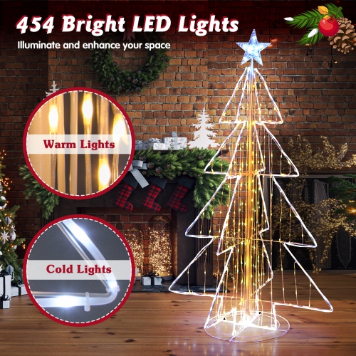 Gymax 5 FT LED Lighted Cone Tree Indoor & Outdoor Xmas Decoration w/ Star Topper & Round Base