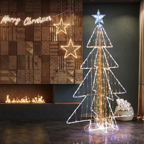 Gymax 5 FT LED Lighted Cone Tree Indoor & Outdoor Xmas Decoration w/ Star Topper & Round Base