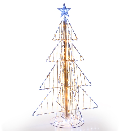 Gymax 5 FT LED Lighted Cone Tree Indoor & Outdoor Xmas Decoration w/ Star Topper & Round Base