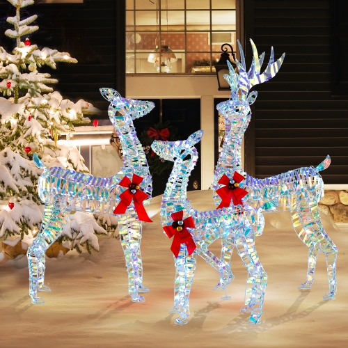 Gymax 3-Piece Iridescent Reindeer Family Set Christmas Pre-Lit Deer w/ 230 LED Lights
