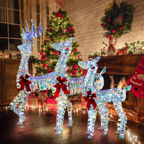 Gymax 3-Piece Iridescent Reindeer Family Set Christmas Pre-Lit Deer w/ 230 LED Lights