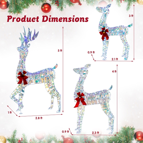 Gymax 3-Piece Iridescent Reindeer Family Set Christmas Pre-Lit Deer w/ 230 LED Lights
