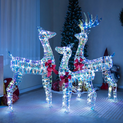 Gymax 3-Piece Iridescent Reindeer Family Set Christmas Pre-Lit Deer w/ 230 LED Lights