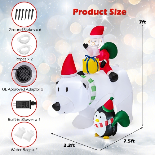 Gymax 7FT Christmas Inflatables LED Lighted Xmas Inflatable Polar Bear w/ Shaking Head