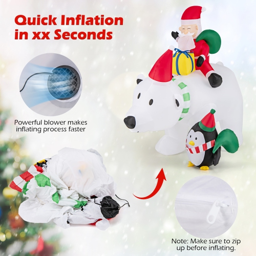 Gymax 7FT Christmas Inflatables LED Lighted Xmas Inflatable Polar Bear w/ Shaking Head