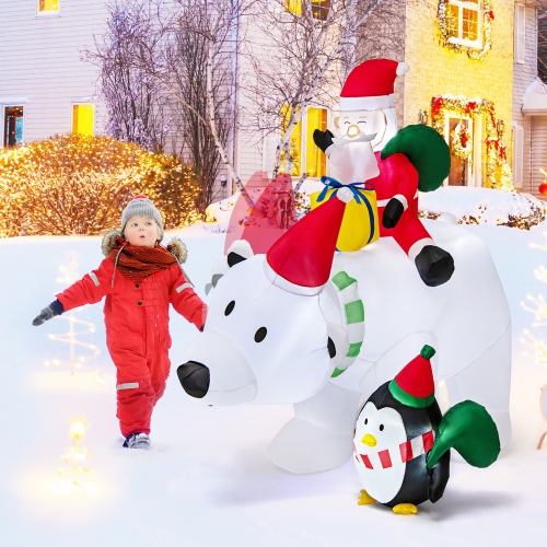 Gymax 7FT Christmas Inflatables LED Lighted Xmas Inflatable Polar Bear w/ Shaking Head