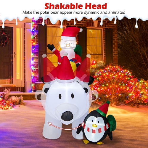 Gymax 7FT Christmas Inflatables LED Lighted Xmas Inflatable Polar Bear w/ Shaking Head