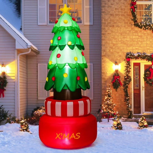 GYMAX  8Ft Tall Christmas Inflatables Led Lighted Xmas Inflatable Rotating