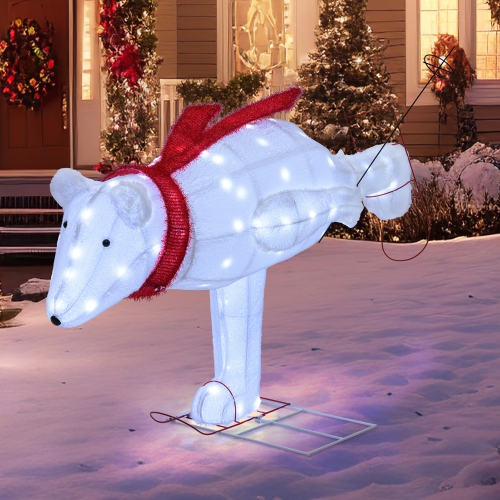 Gymax 4.5 FT Lighted Skiing Polar Bear Light up Christmas Decoration w/ Red Scarf