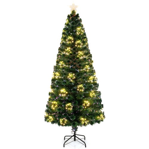 GYMAX  4/5/6/7 Ft Artificial Xmas Tree W/ 270 Branch Tips 509 Warm Led Lights In White