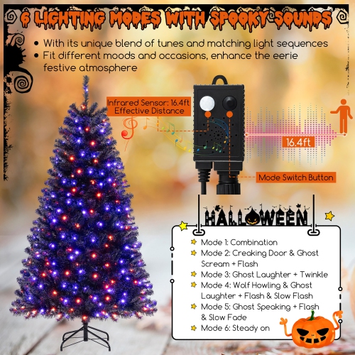 Gymax 6/7/8 Halloween Tree Artificial Decoration Tree w758/1040/1408 Branch Tips 6 Lighting Modes