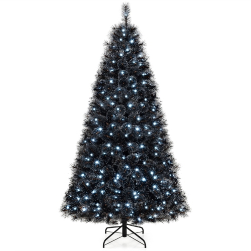 Gymax 6/7 FT Halloween Tree w/ 362/572 Branch Tips Frosted Pine Needles 210/320 W/ LED Lights
