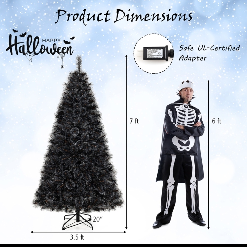 Gymax 6/7 FT Halloween Tree w/ 362/572 Branch Tips Frosted Pine Needles 210/320 W/ LED Lights