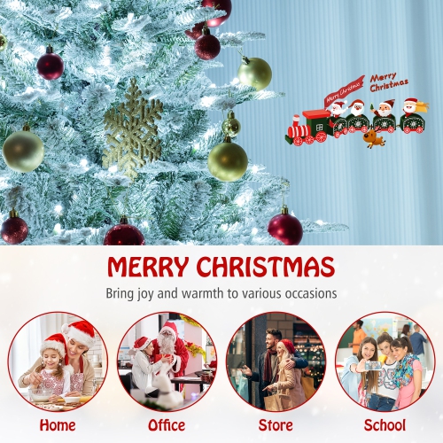 Gymax 6/7/8 FT Snow Flocked Christmas Tree w/ 661/1119/1447 PVC & PE Tips 500/620/800 LED Lights