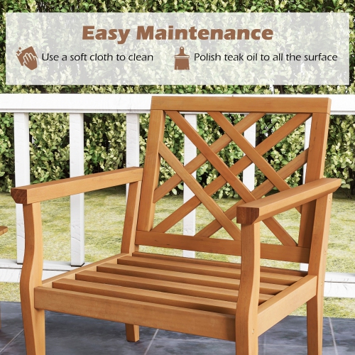 Gymax Patio Dinning Chair w/ Cozy Backrest & Armrests Slatted Seat & Solid Legs