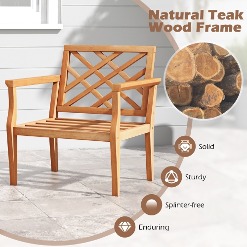 Gymax Patio Dinning Chair w/ Cozy Backrest & Armrests Slatted Seat & Solid Legs