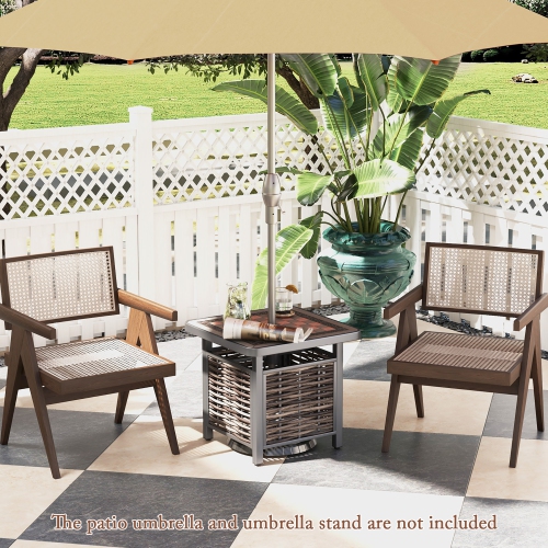 Gymax 21.5 Inches Outdoor PE Rattan Side Table w/ Resin Tabletop Umbrella Hole