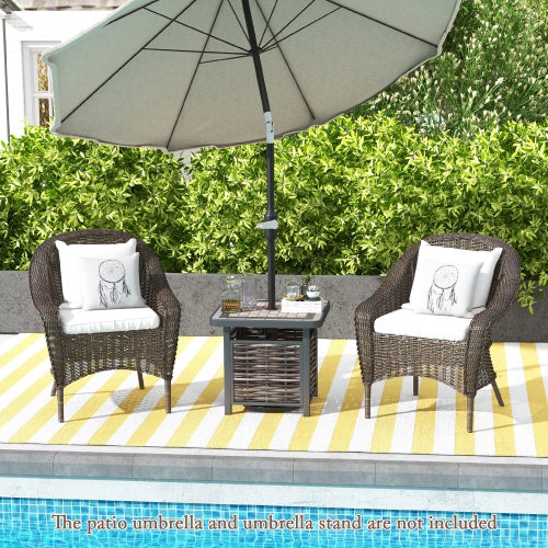 Gymax 21.5 Inches Outdoor PE Rattan Side Table w/ Resin Tabletop Umbrella Hole