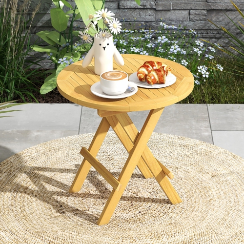 Gymax Patio Folding Side Table w/ X-shaped Legs & Slatted Tabletop for Backyard