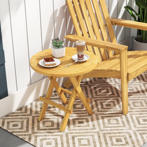 Gymax Patio Folding Side Table w/ X-shaped Legs & Slatted Tabletop for Backyard