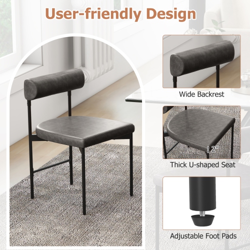 Gymax Dining Chair Set of 2 Faux Leather Upholstered Kitchen Side Chair w/ Curved