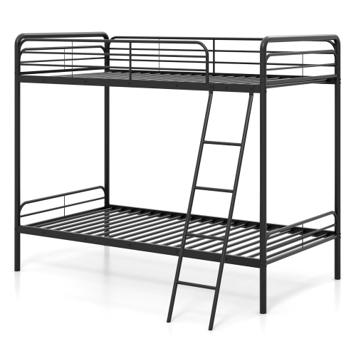 Gymax Twin Over Twin Bunk Bed Heavy Duty Metal Bunk Bed w/ Ladder Safety Guardrails