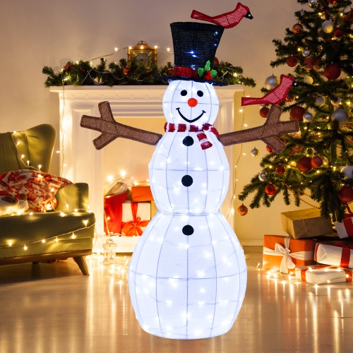 Gymax 4.8 FT Christmas Snowman with 120 LED Lights Collapsible Xmas Snowman