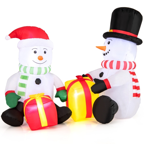 Gymax 5FT Long Christmas Inflatables LED Lighted Xmas Double Inflatable Snowmen