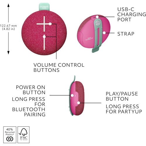 Ultimate Ears MINIROLL Waterproof Bluetooth Wireless Mini Portable Speaker