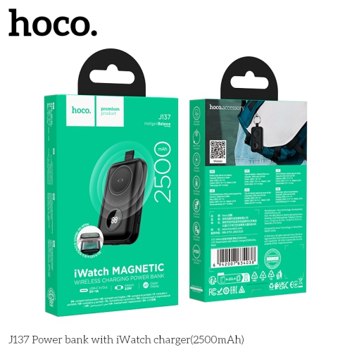 HOCO J137 2500mAh Power bank for Apple Smart Watch Charger mini Pocket Light Power Supply LED digital indicator - Black