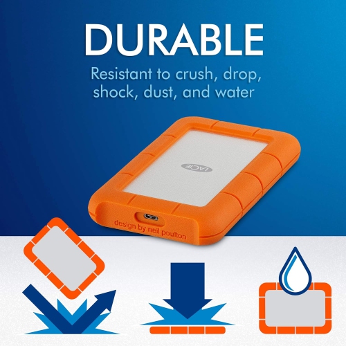 Disque dur externe portatif USB-C Rugged 2 To de LaCie pour PC/Mac - Orange